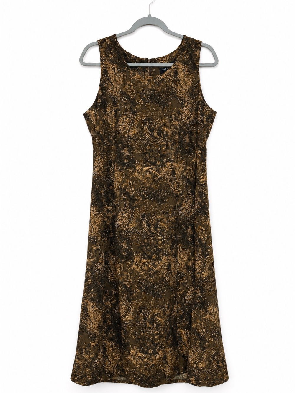 Vintage Studio I Dress Womens 12 Brown Gold Paisley Print Sleeveless shift Midi